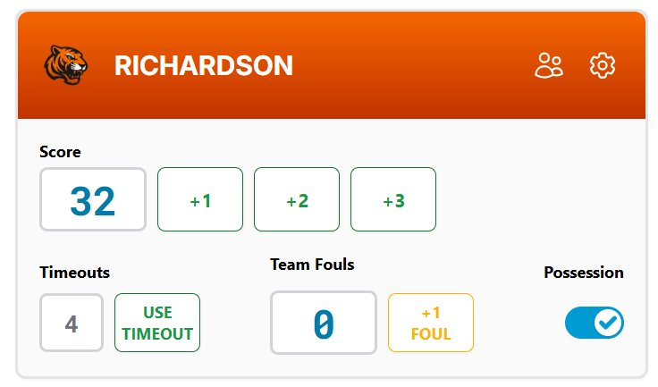 Basketball Scoreboard Controls - Team Configuration Section