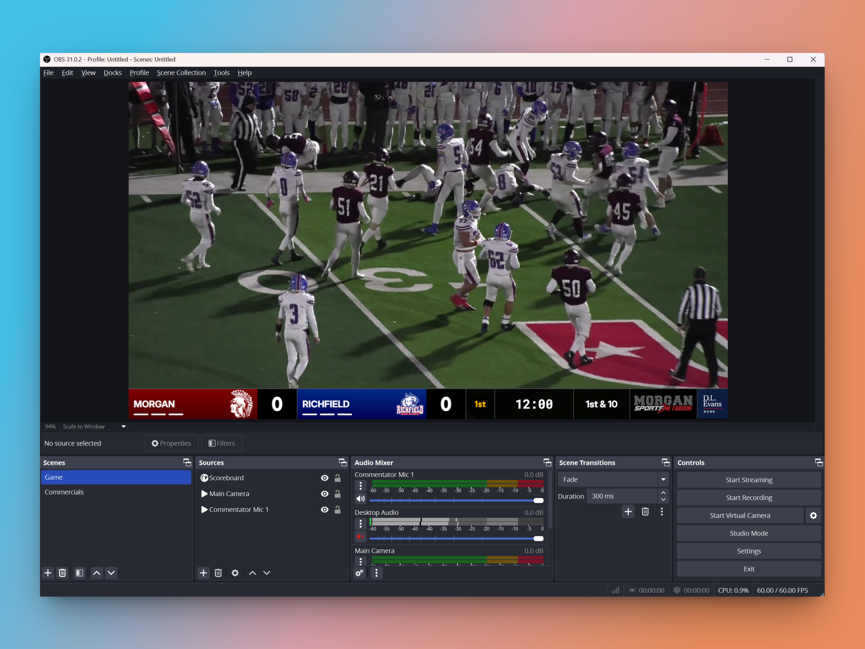 Completed scoreboard overlay in OBS