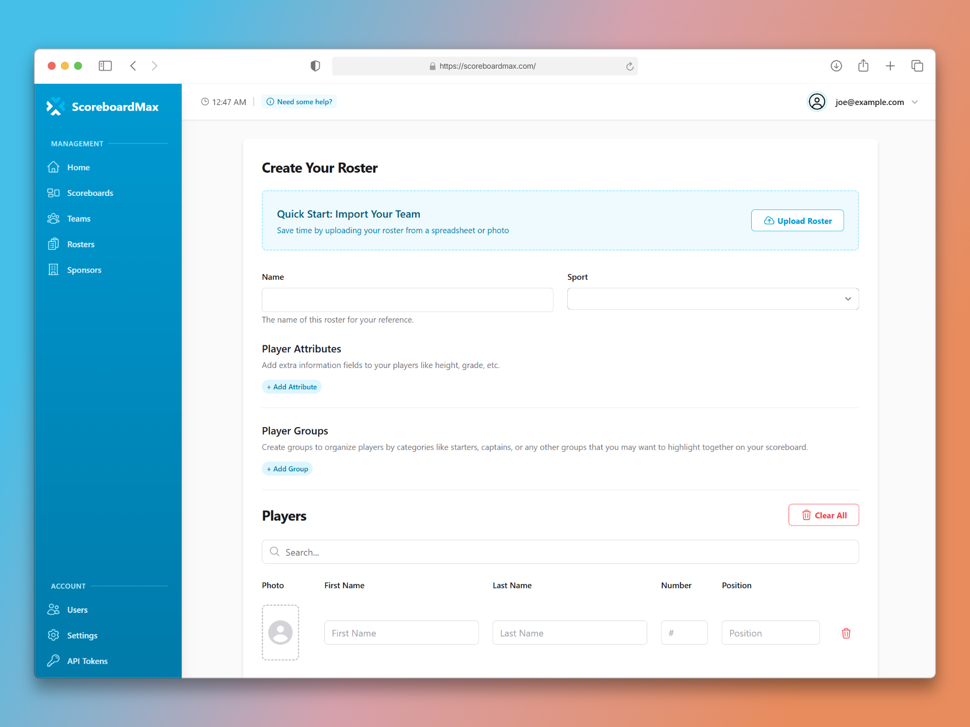 Configuring roster details in ScoreboardMax