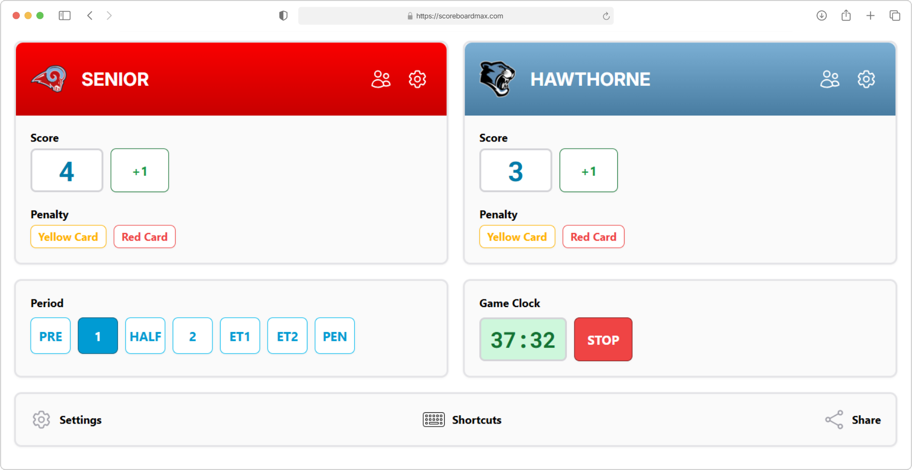 Soccer Scoreboard Controls Overview