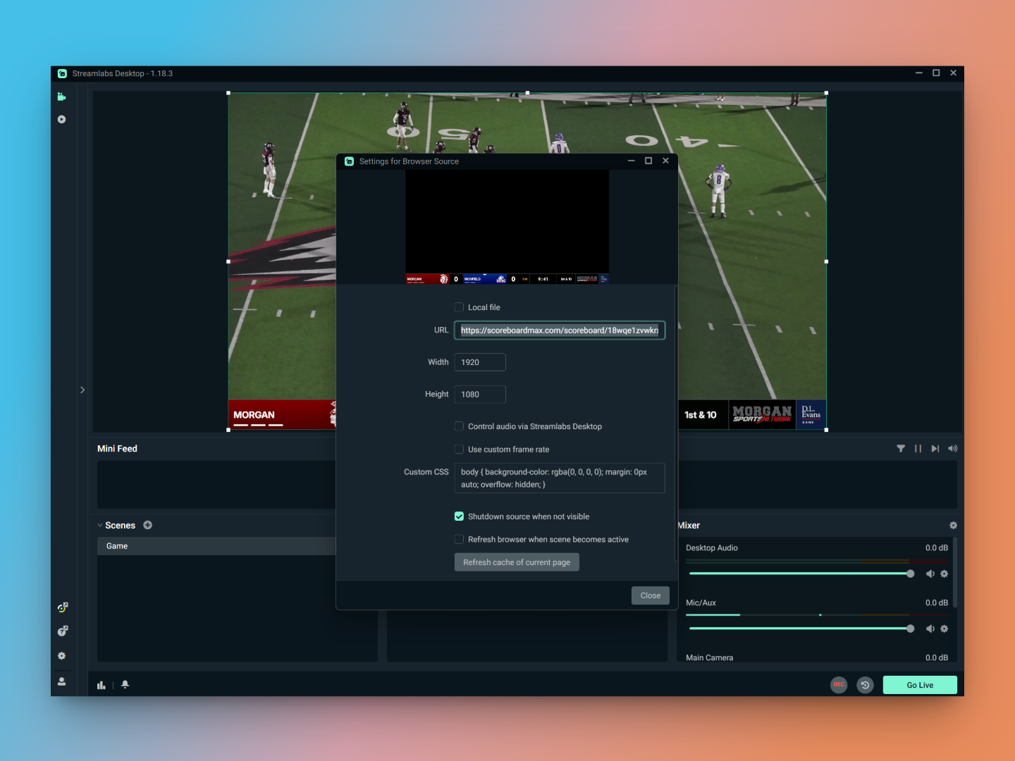Configuring the browser source in Streamlabs