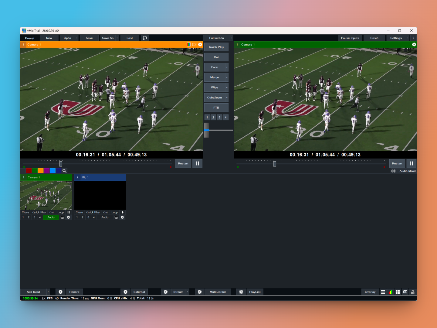 Selecting a scene in vMix