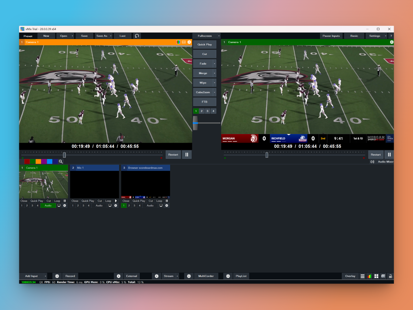 Completed scoreboard overlay in Lightstream