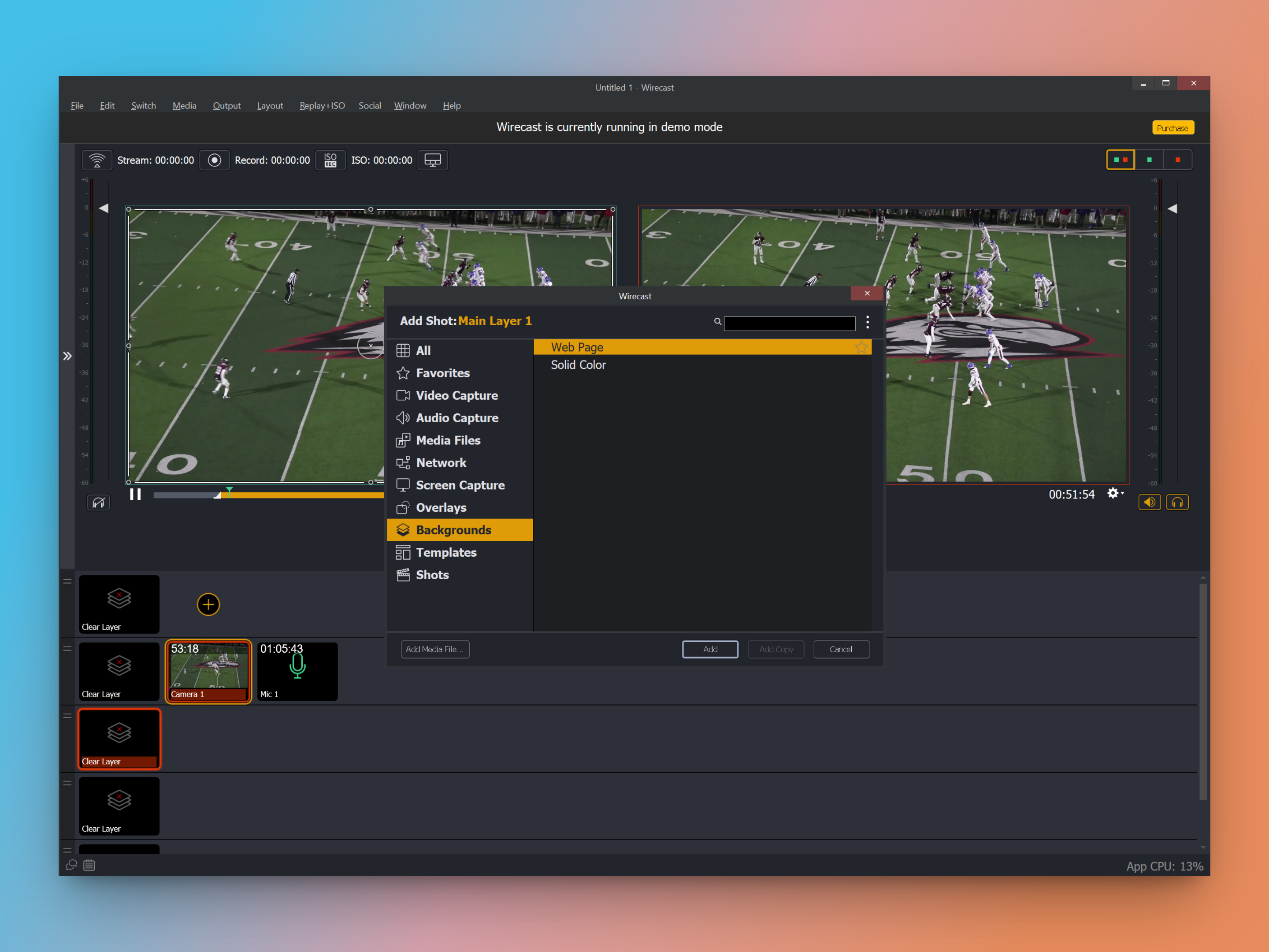 Adding a browser source in Wirecast
