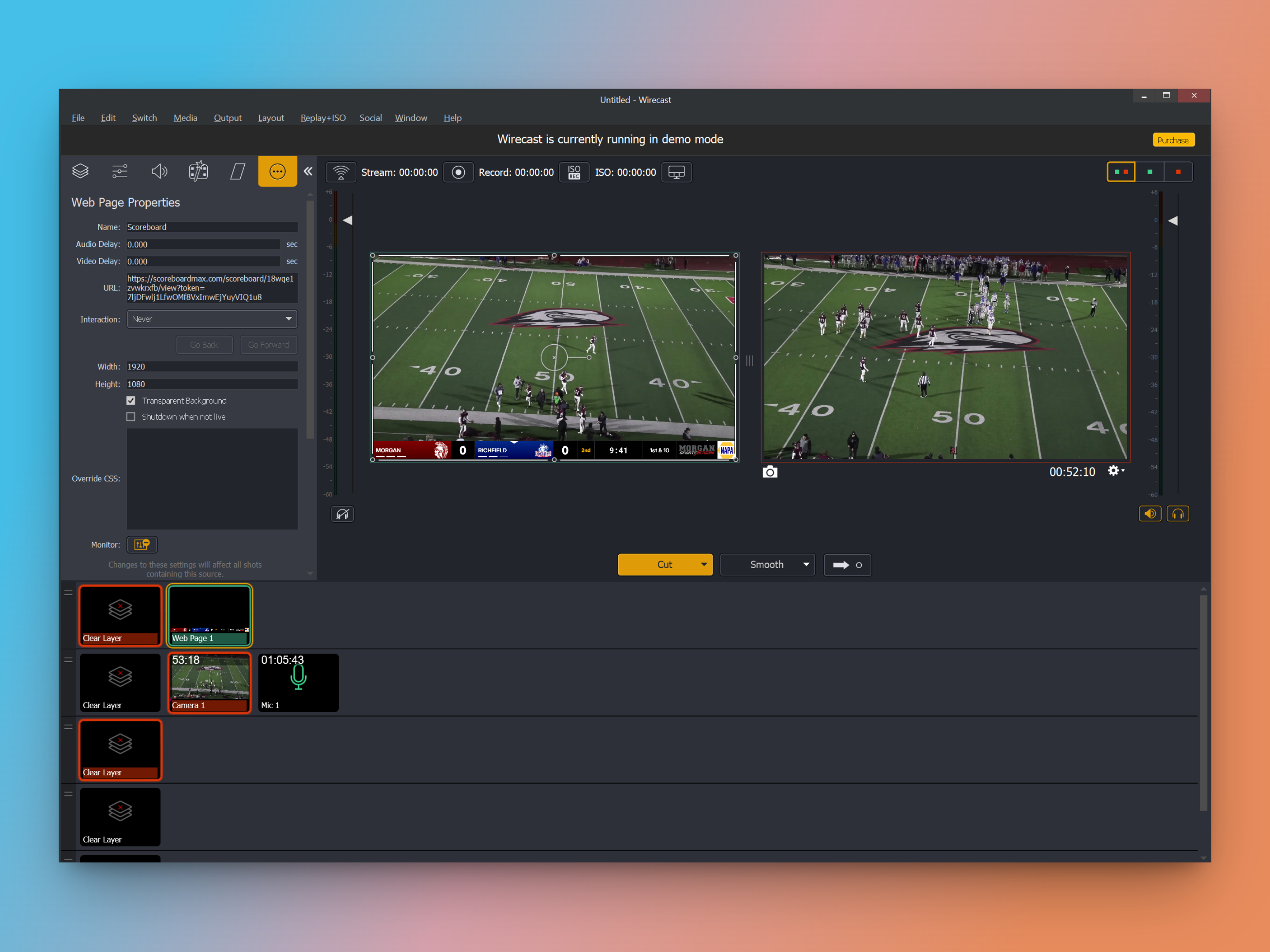 Configuring the browser source in Wirecast