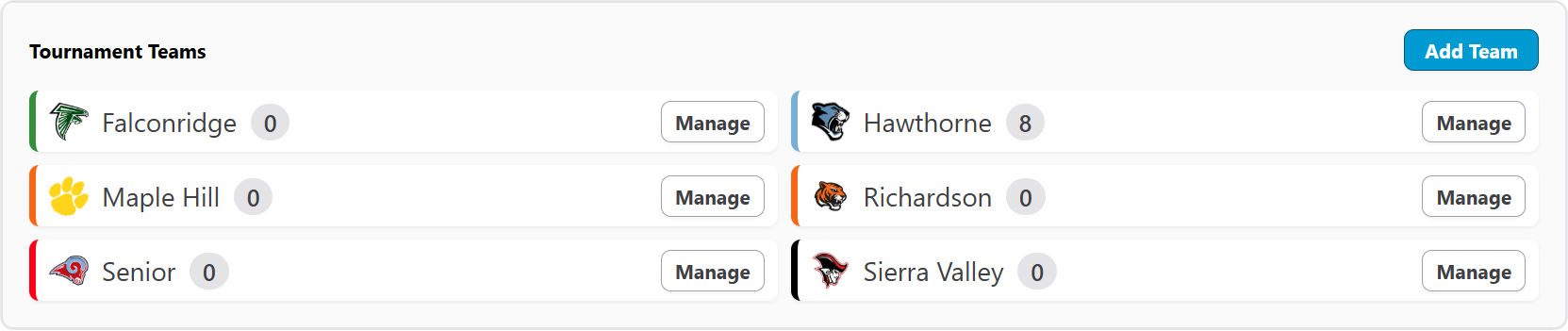 Wrestling Scoreboard Controls - Tournament Teams Management